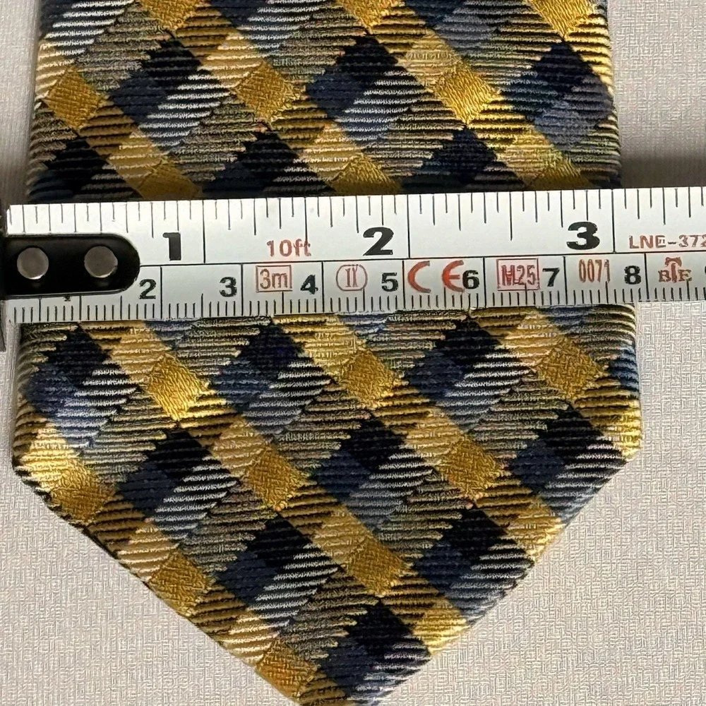 JHane Barnes Blue Yellow Woven Silk Plaid Tie Classic Preppy Colorful